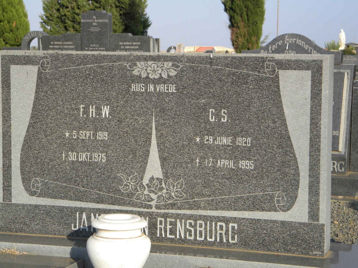 RENSBURG F.H.W., Janse van 1919-1975 &amp; C.S. 1920-1995