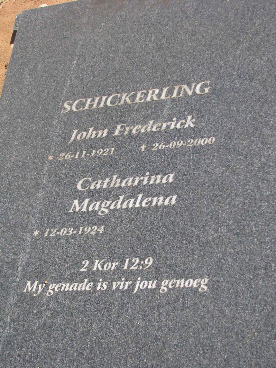 SCHICKERLING John Frederick 1921-2000 &amp; Catharina Magdalena 1924-