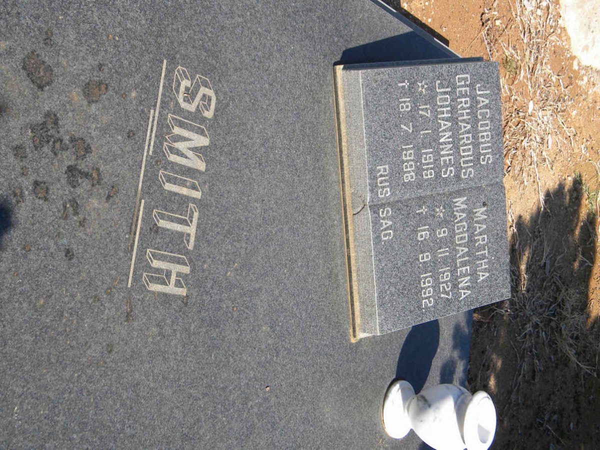 SMITH Jacobus Gerhardus Johannes 1919-1988 &amp; Martha Magdalena 1927-1992