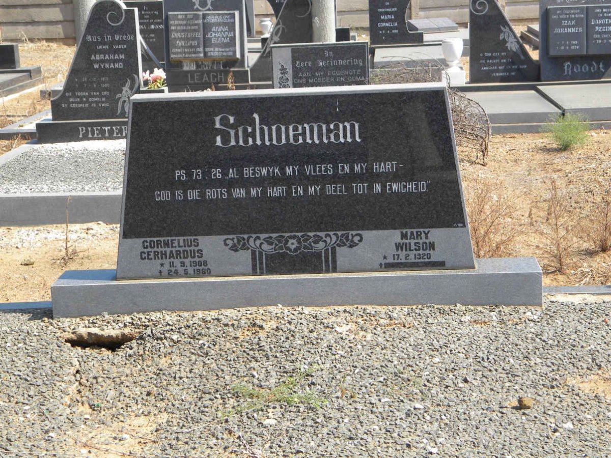 SCHOEMAN Cornelius Gerhardus 1908-1980 &amp; Mary Wilson 1920-