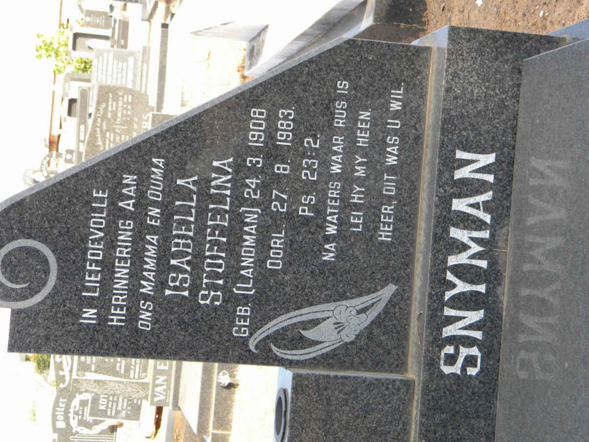 SNYMAN Isabella Stoffelina nee LANDMAN 1908-1983