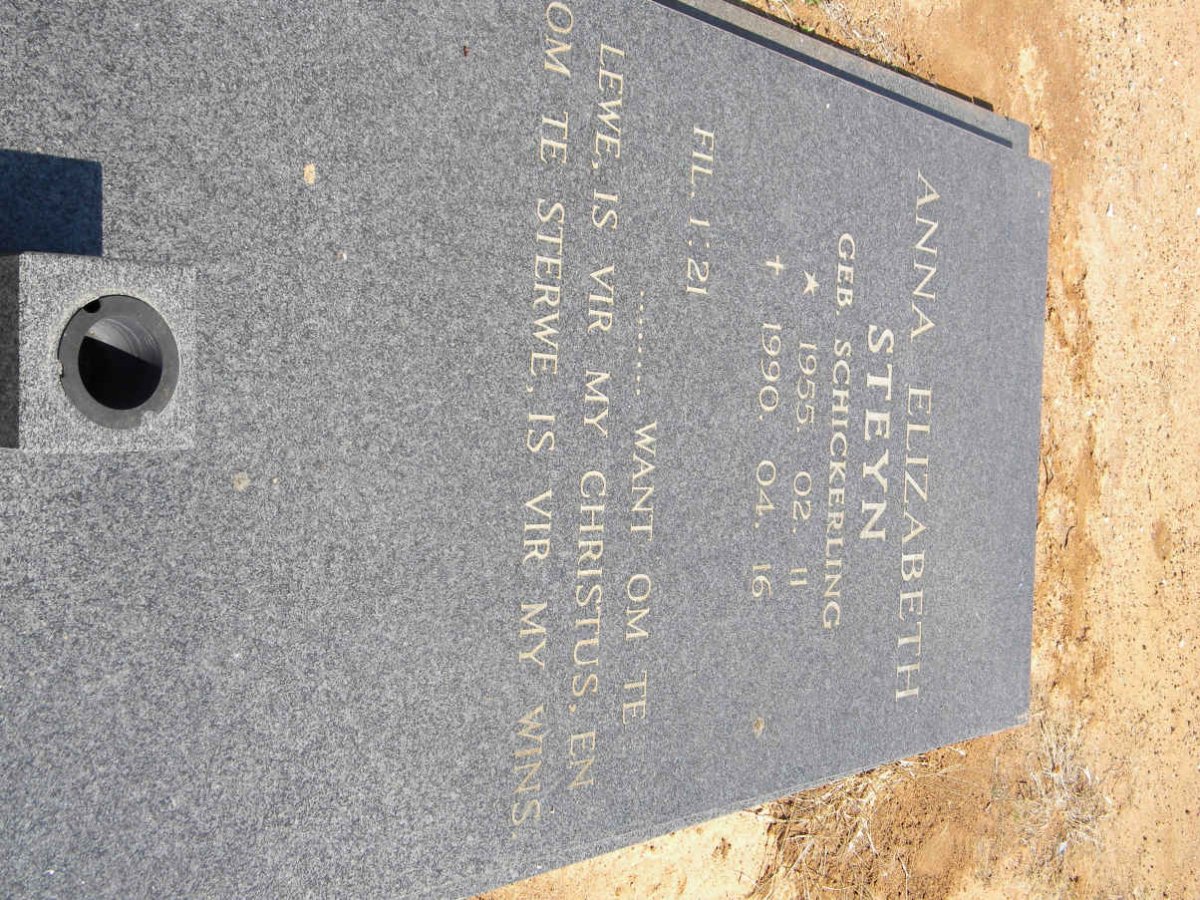 STEYN Anna Elizabeth nee SCHICKERLING 1955-1990