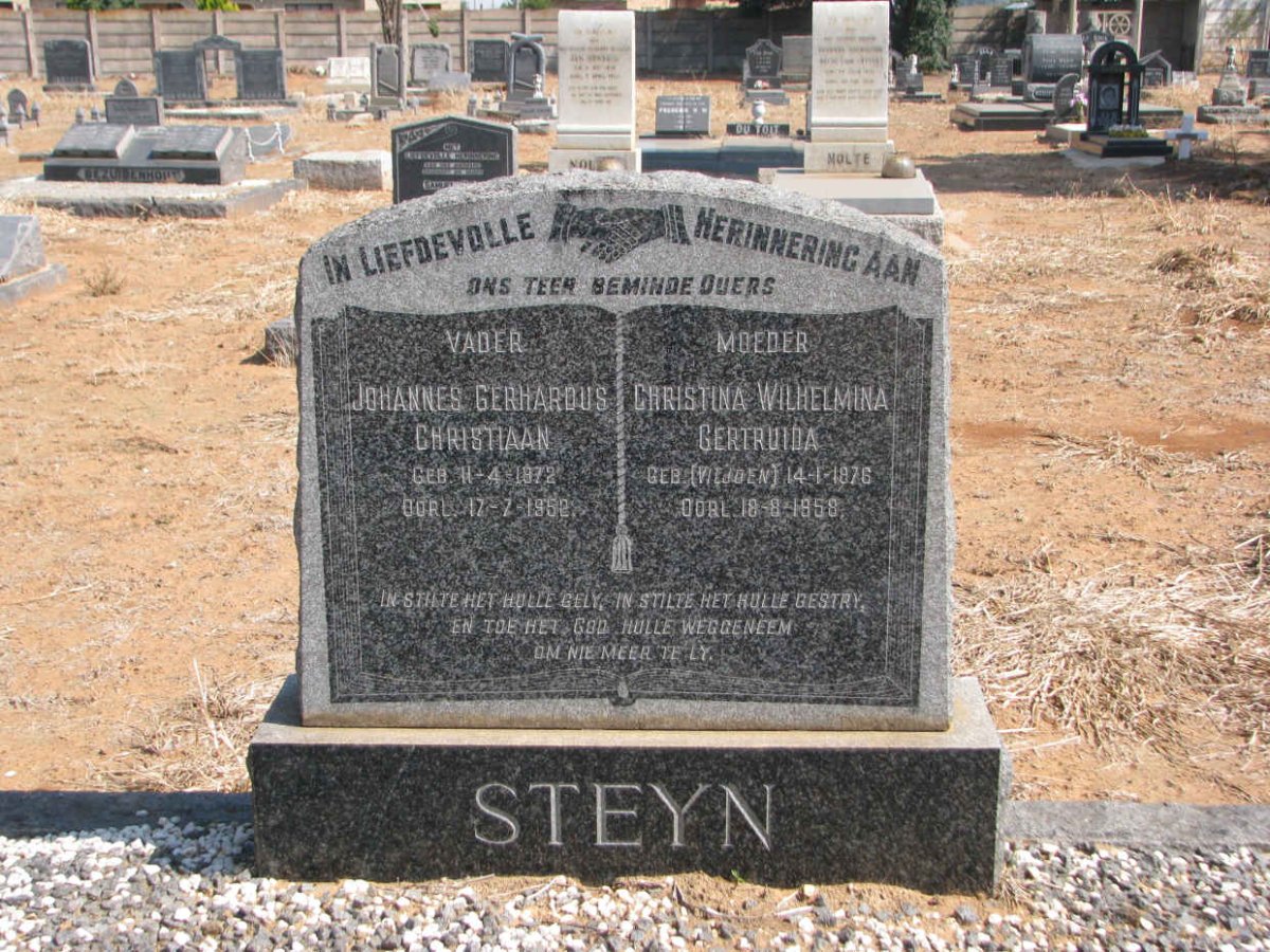 STEYN Johannes Gerhardus Christiaan 1872-1952 &amp; Christina Wilhelmina Gertruida VILJOEN 1876-1958