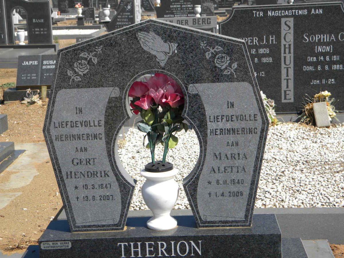 THERION Gert Hendrik 1947-2007 &amp; Maria Aletta 1940-2008