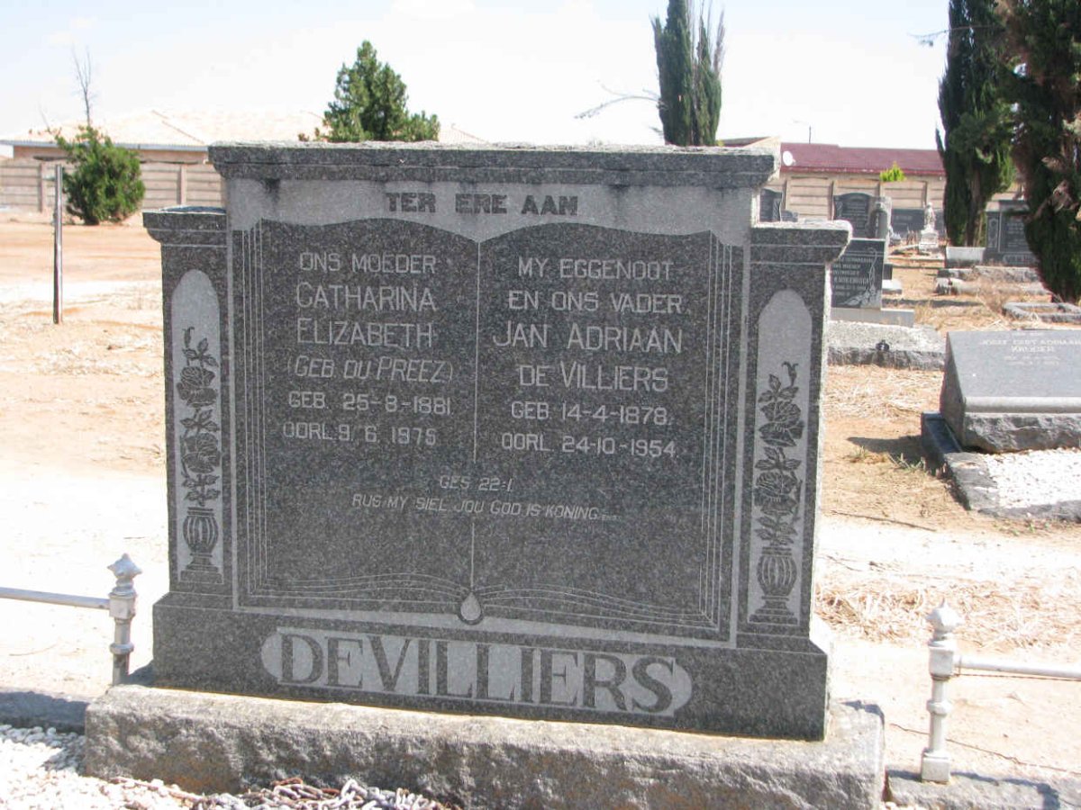 VILLIERS Jan Adriaan, de 1878-1954 &amp; Catharina Elizabeth DU PREEZ 1881-1975
