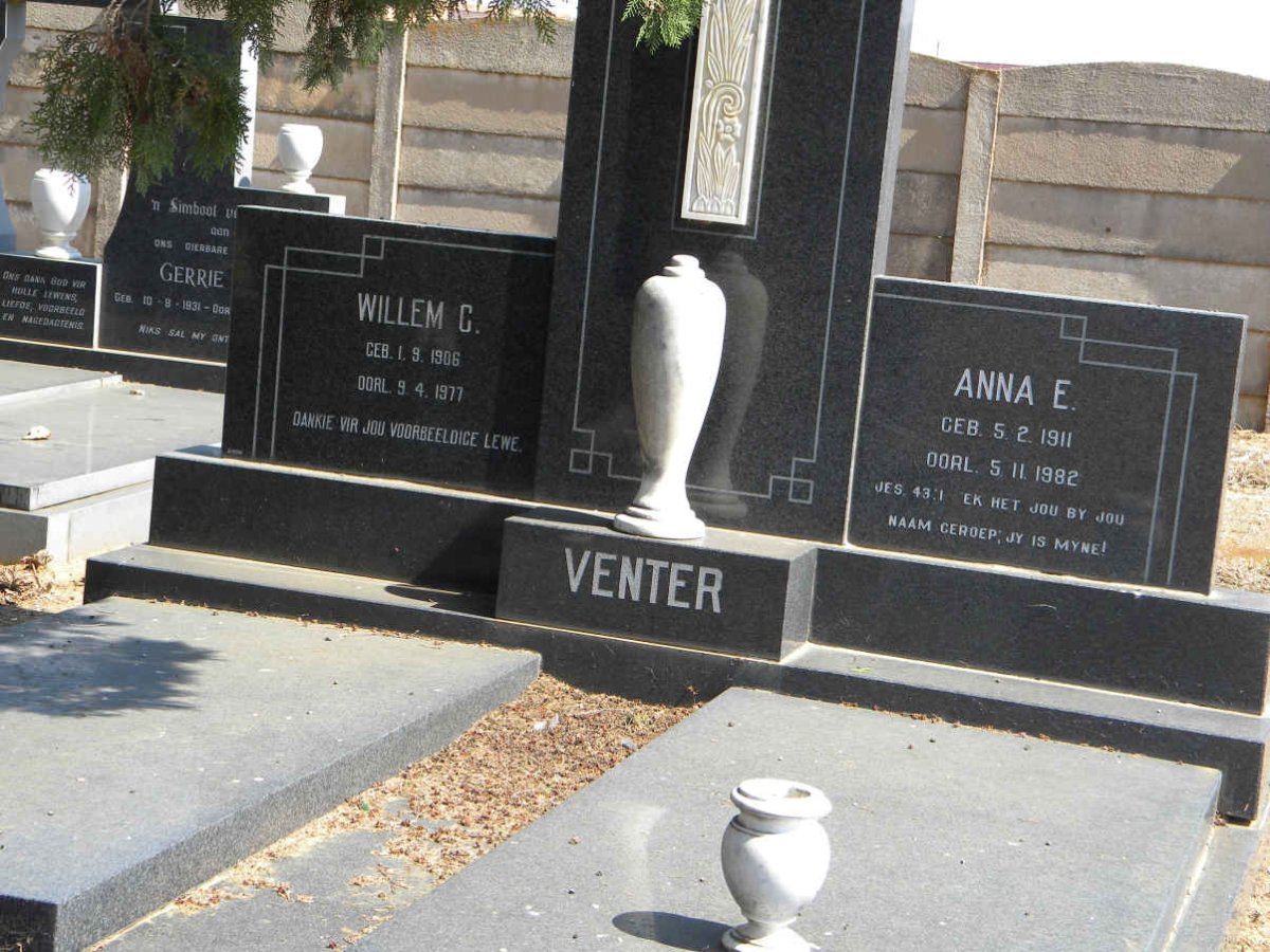 VENTER Willem G. 1906-1977 &amp; Anna E. 1911-1982