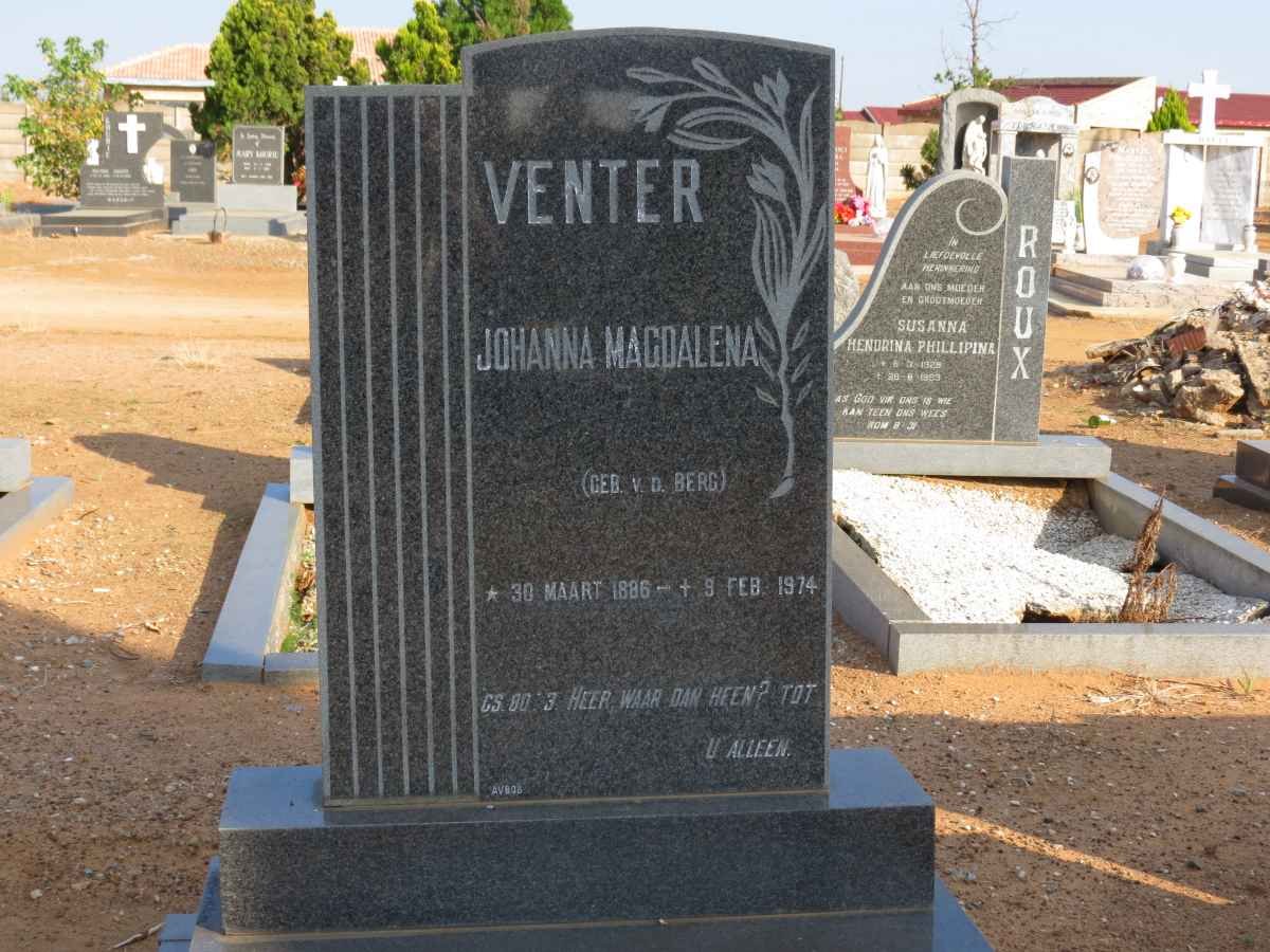 VENTER Johanna Magdalena nee V.D. BERG 1886-1974