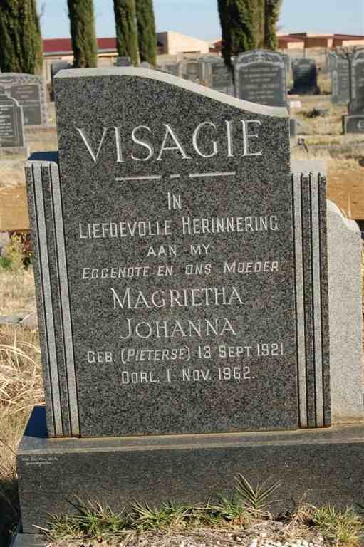 VISAGIE Magrietha Johanna nee PIETERSE 1921-1962