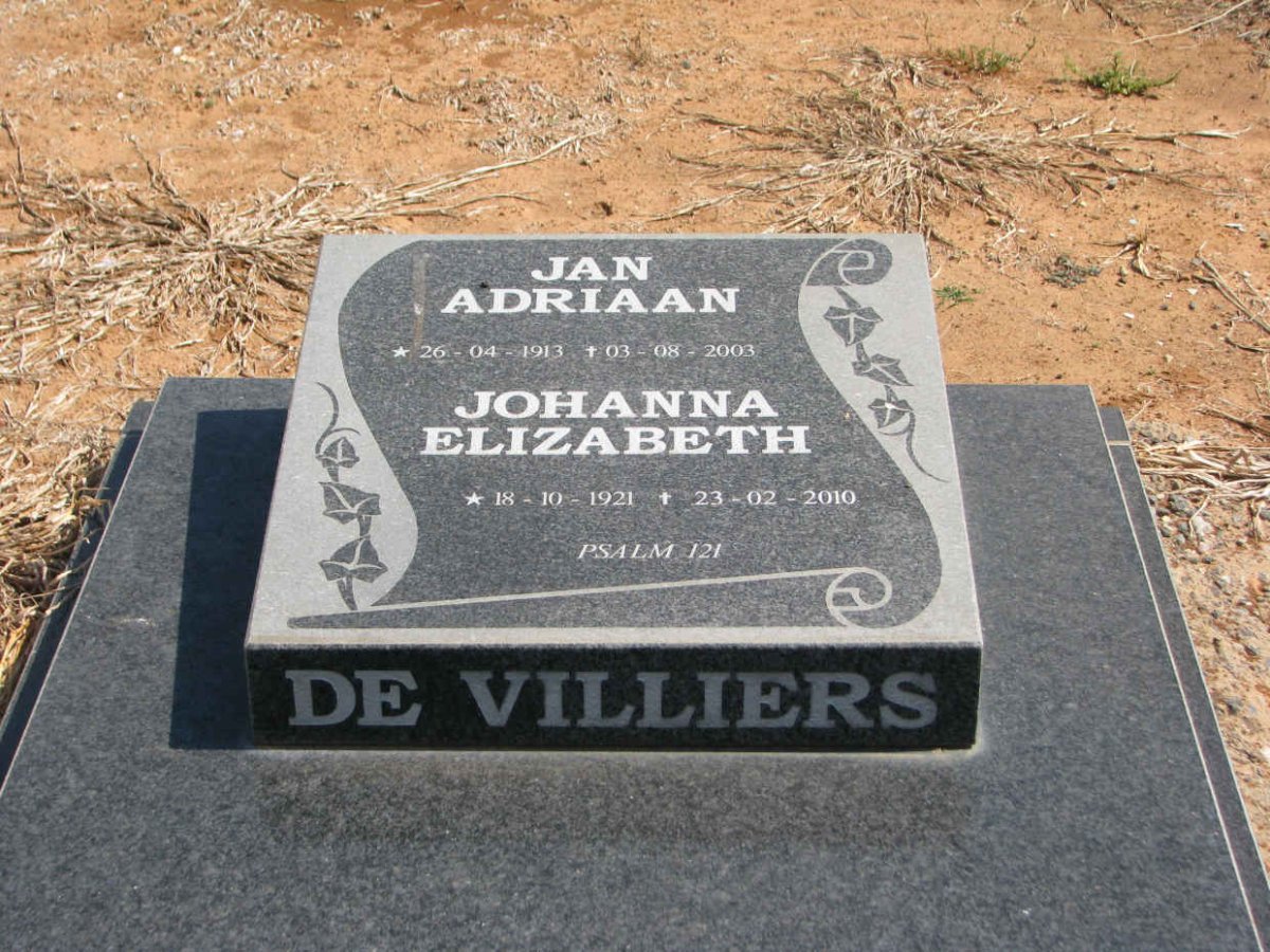 VILLIERS Jan Adriaan, de 1913-2003 &amp; Johanna Elizabeth 1921-2010