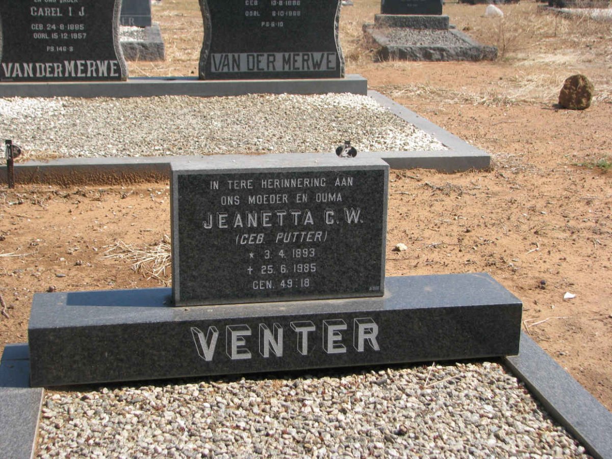 VENTER Jeanetta C.W. nee PUTTER 1893-1985