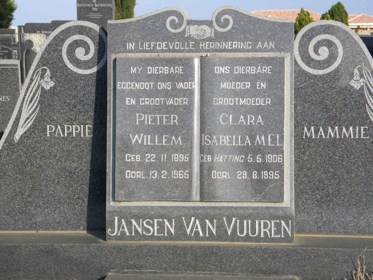 VUUREN Pieter Willem, Jansen van 1895-1965 &amp; Clara Isabella M.E.L. HATTING 1906-1995
