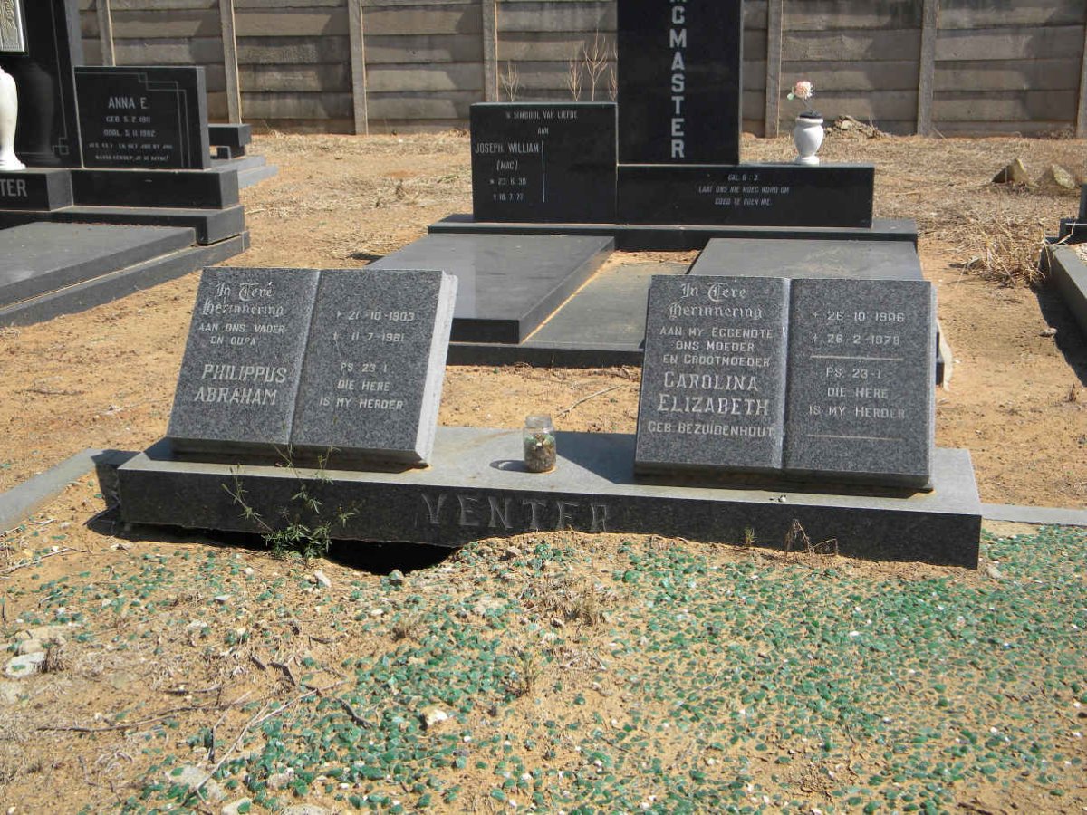 VENTER Philippus Abraham 1903-1981 &amp; Carolina Elizabeth BEZUIDENHOUT 1906-1978