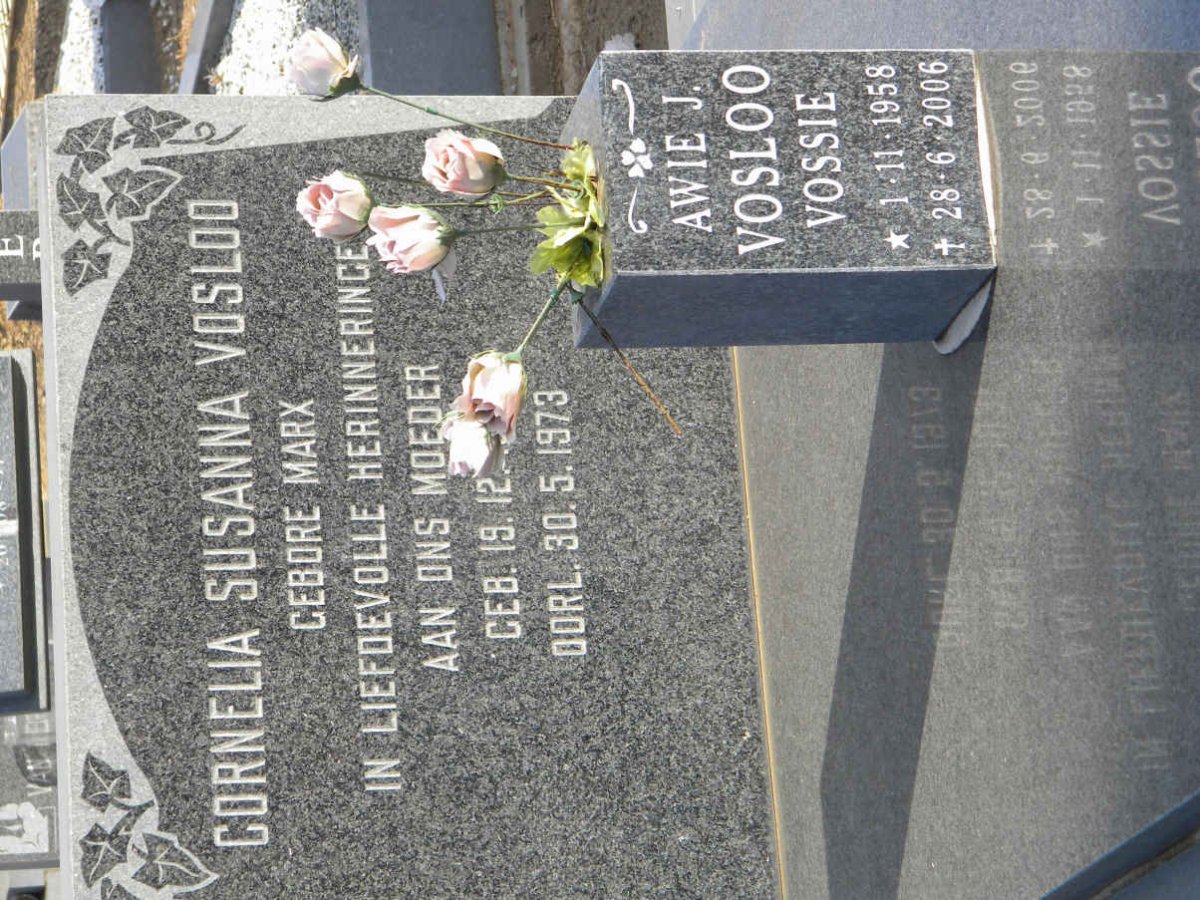 VOSLOO Cornelia Susanna nee MARX ?-1973 :: VOSLOO Awie J. 1958-2006