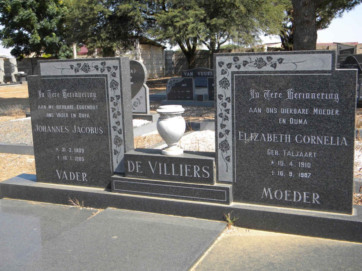 VILLIERS Johannes Jacobus 1909-1985 &amp; Elizabeth Cornelia TALJAART 1910-1987