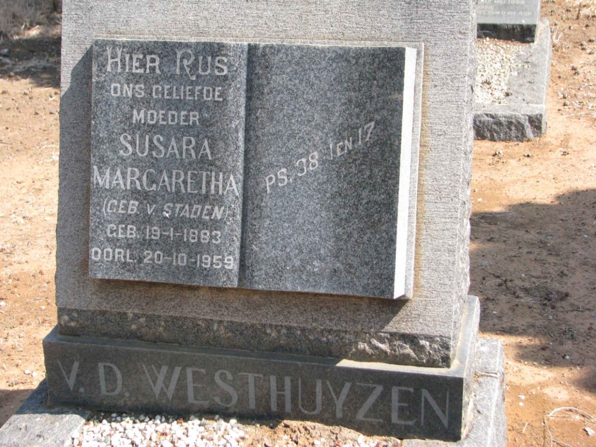 WESTHUYZEN Susara Margaretha, v.d. nee V. STADEN 1883-1959