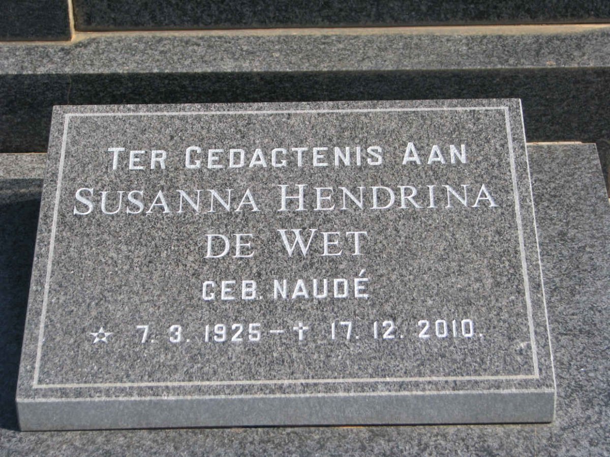 WET Susanna Hendrina, de nee NAUDÉ 1925-2010