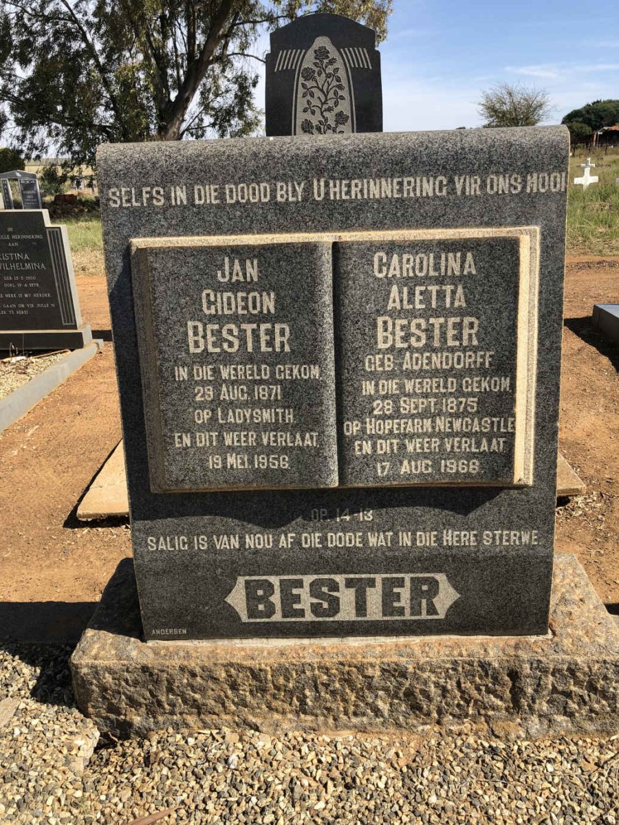 BESTER Jan Gideon 1871-1956 &amp; Carolina Aletta ADENDORFF 1875-1968