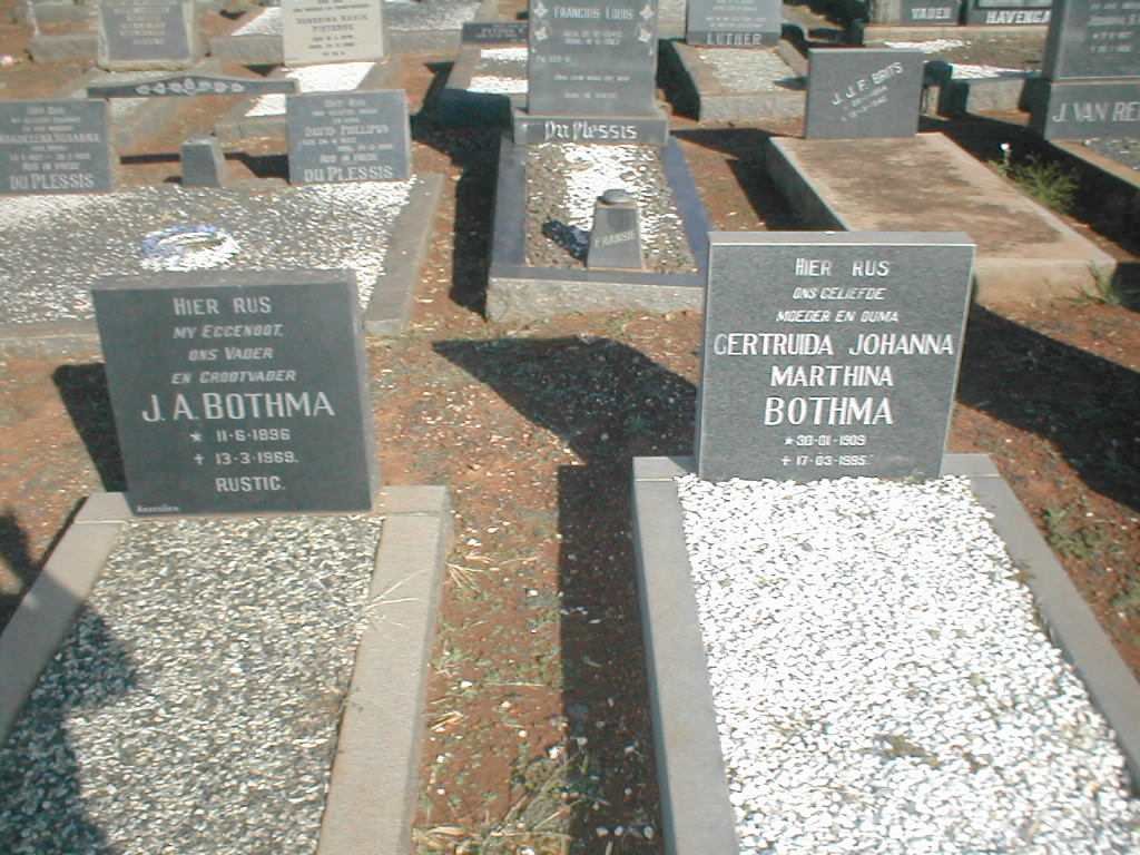 BOTHMA J.A. 1896-1969 &amp; Gertruida Johanna Marthina  1909-1985