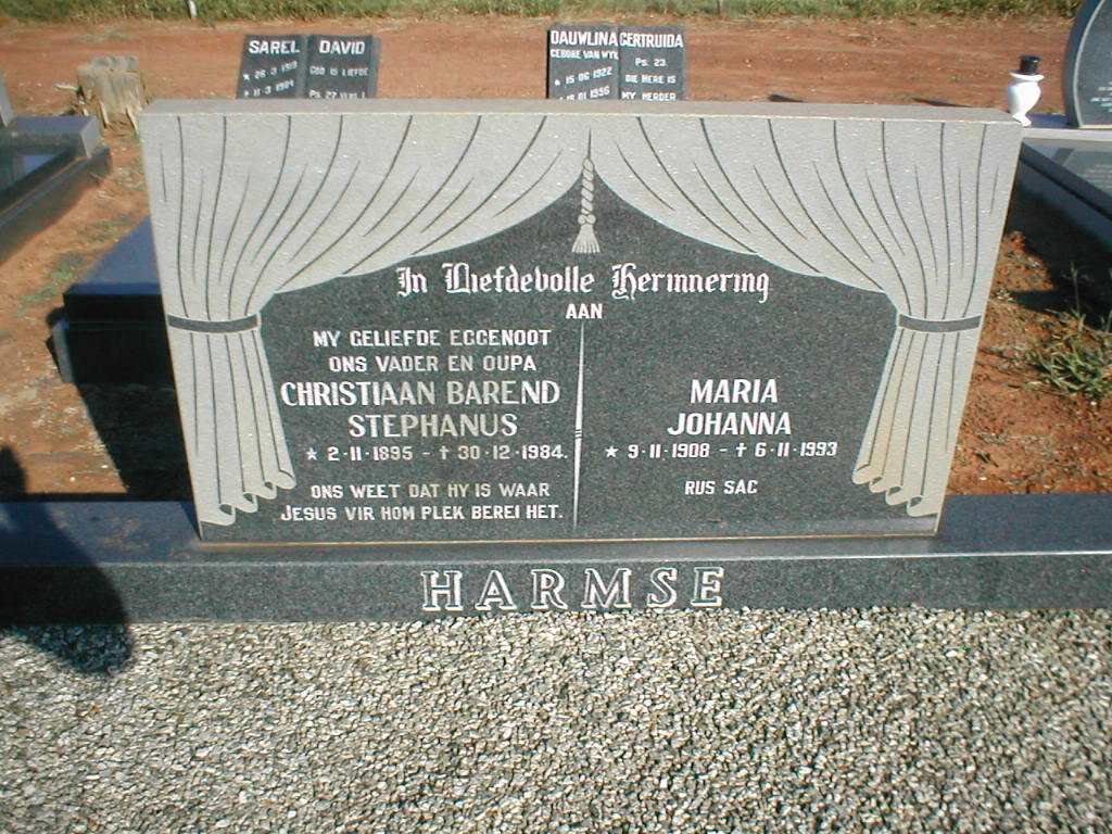 HARMSE Christiaan Barend Stephanus 1895-1984 &amp; Maria Johanna 1908-1993
