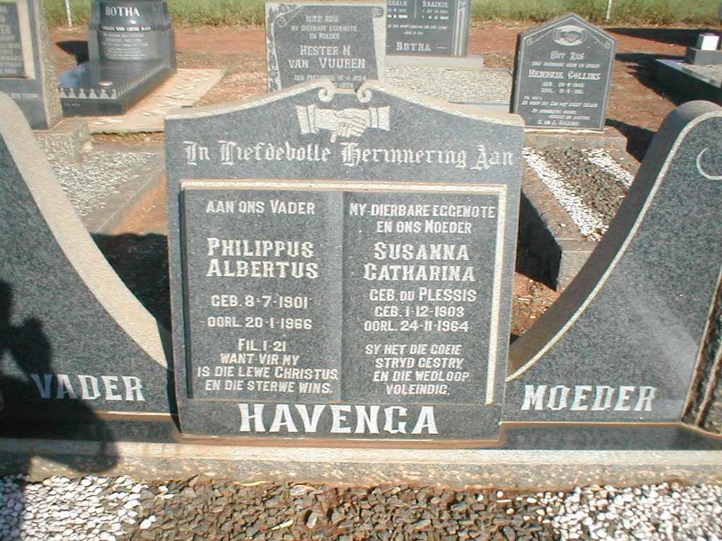 HAVENGA Philippus Albertus 1901-1966 &amp; Susanna Catharina DU PLESSIS 1903-1964
