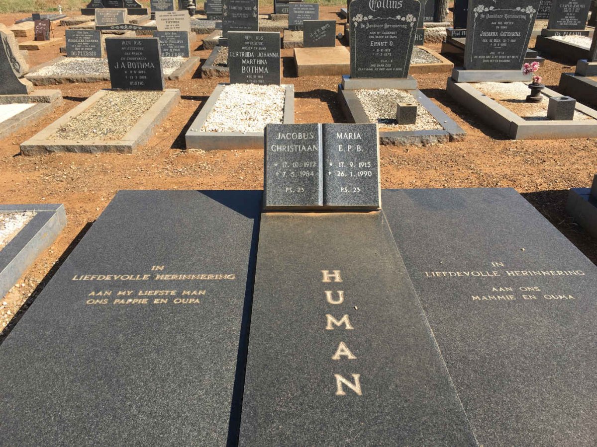 HUMAN Jacobus Christiaan 1912-1984 &amp; Maria E.P.B. 1915-1990