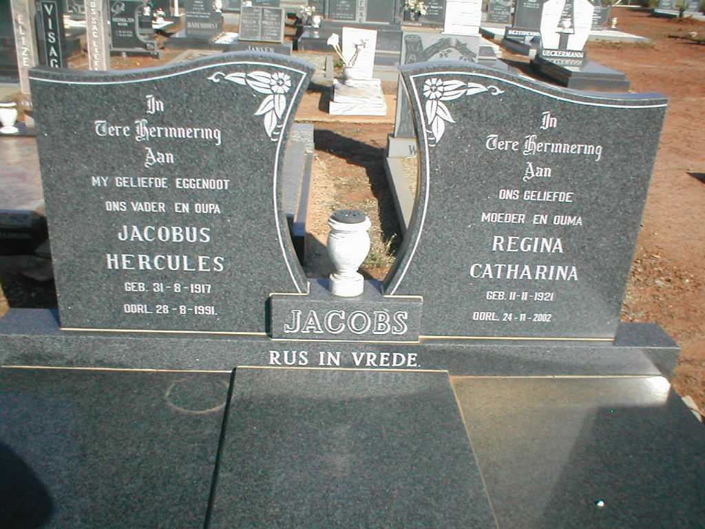 JACOBS Jacobus Hercules 1917-1991  &amp; Regina Catharina 1921-2002