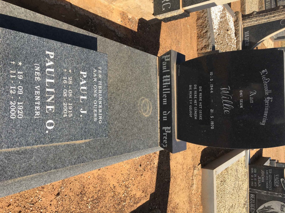 PREEZ Paul J., du 1915-2004 &amp; Pauline O. VENTER 1920-2000 :: DU PREEZ Paul Willem 1944-1970