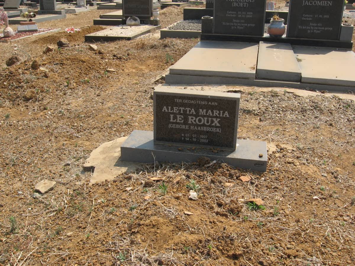 ROUX Aletta Maria, le nee HAASBROEK 1907-2002