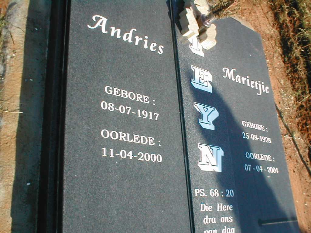 STEYN Andries 1917-2000 &amp; Marietjie STEYN 1925-2004