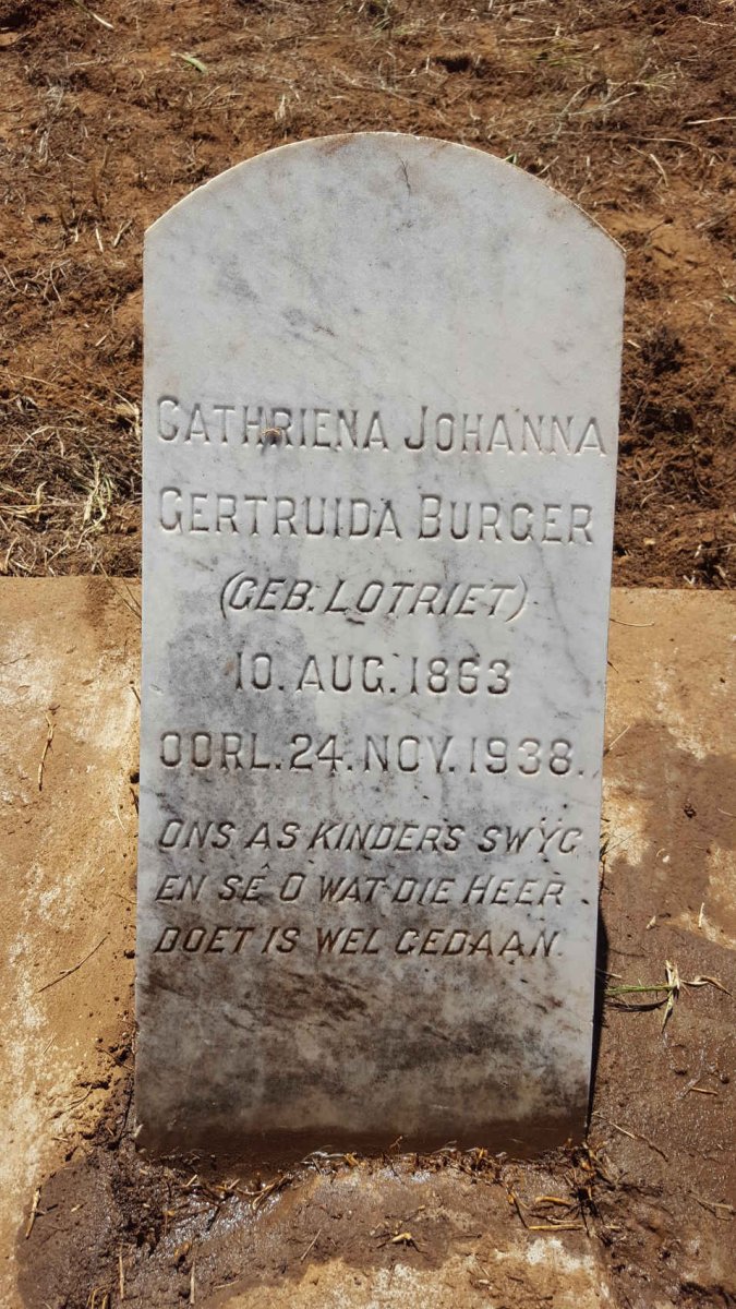 BURGER Cathriena Johanna Gertruida nee LOTRIET 1863-1938