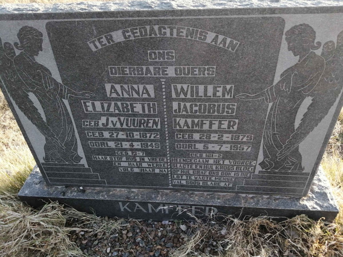 KAMFFER Willem Jacobus 1879-1957 &amp; Anna Elizabeth J. v. VUUREN 1872-1949