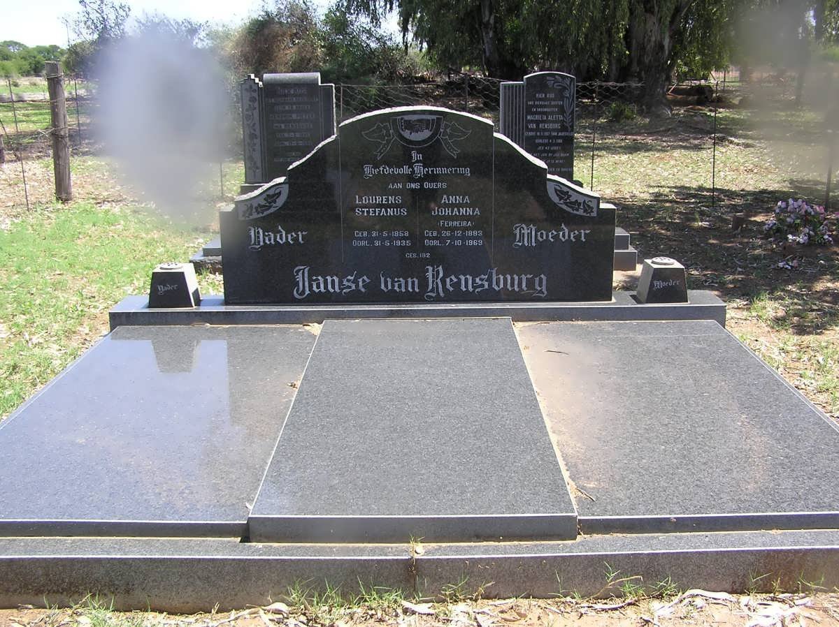 RENSBURG Lourens Stefanus, Janse van 1858-1935 &amp; Anna Johanna FERREIRA 1883-1969