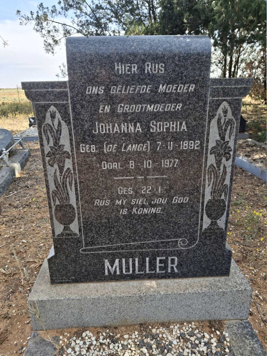MULLER Johanna Sophia nee DE LANGE 1892-1977
