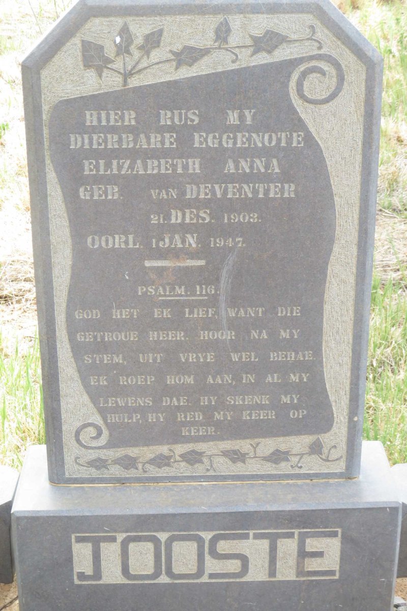 JOOSTE Elizabeth Anna nee VAN DEVENTER 1903-1947