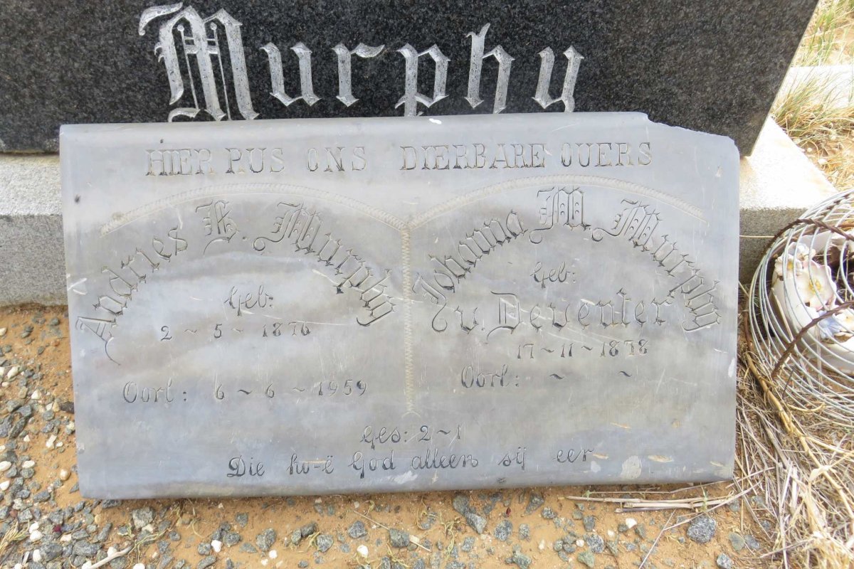 MURPHY Andries K. 1873-1957 &amp; Johanna M.C.C. VAN DEVENTER 1879-1968 