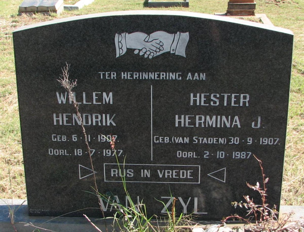 ZYL Willem Hendrik, van 1907-1977 &amp; Hester Hermina J. VAN STADEN 1907-1987 