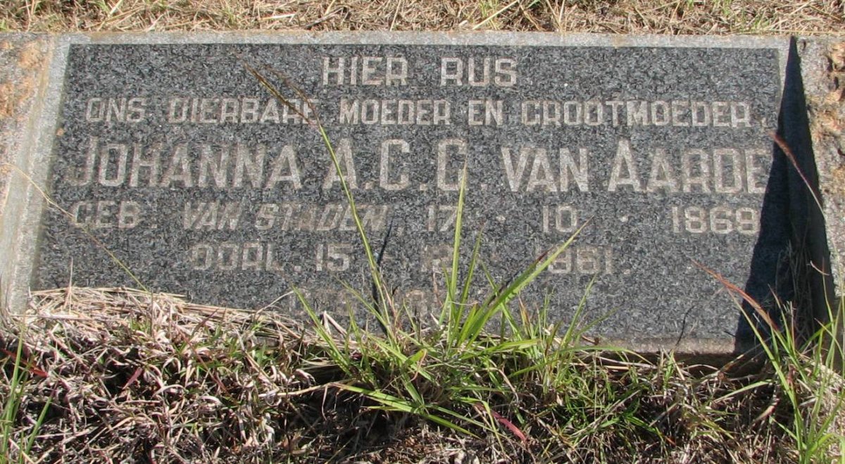 AARDE Johanna A.C.G., van nee van STADEN 1896-1961