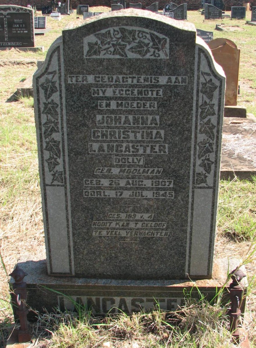 LANCASTER Johanna Christina nee MOOLMAN 1907-1945