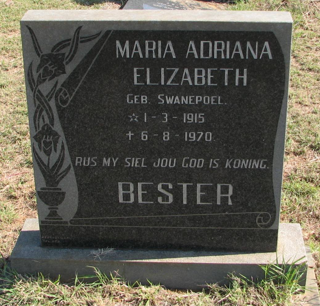 BESTER Maria Adriana Elizabeth nee SWANEPOEL 1915-1970
