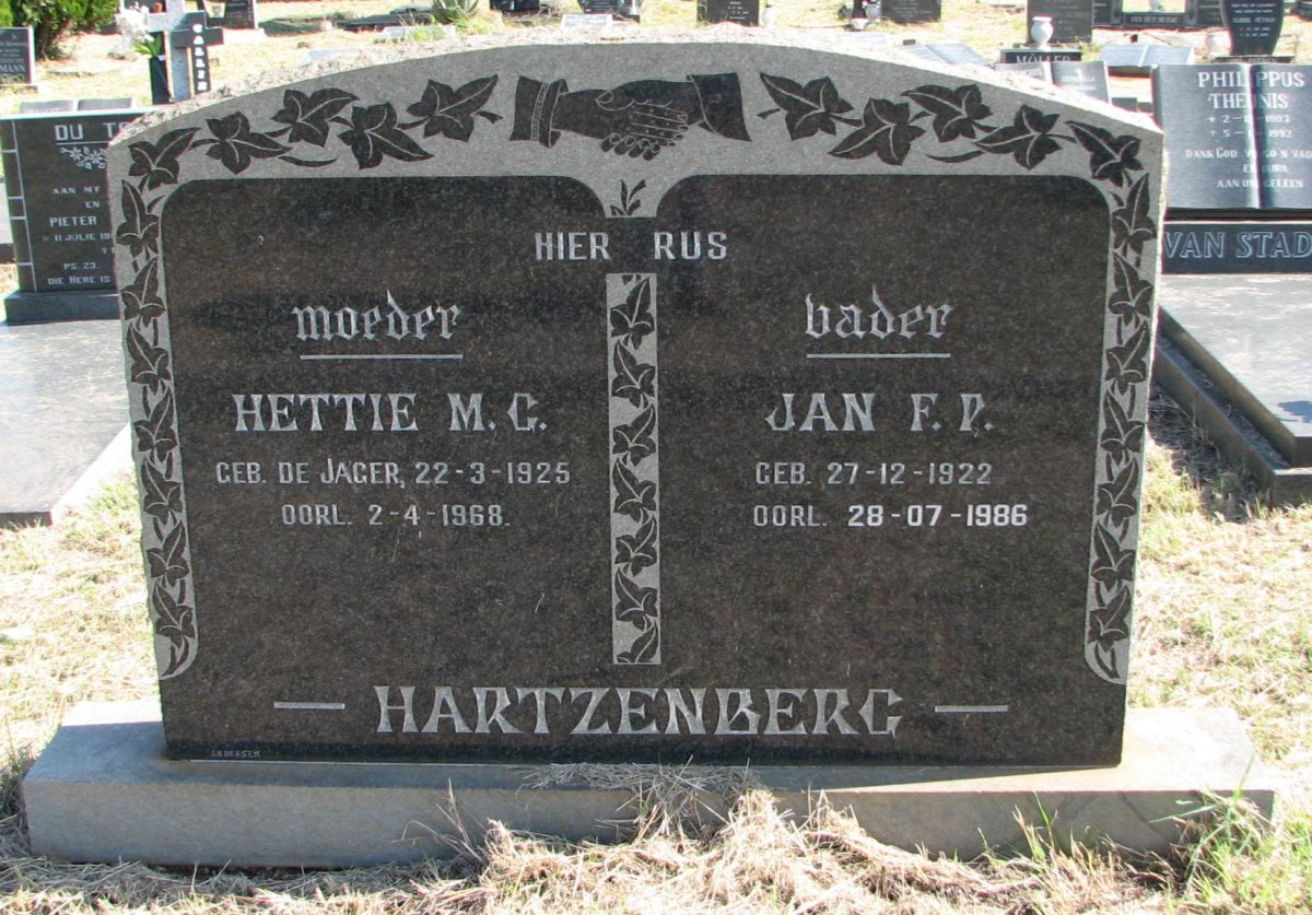 HARTZENBERG Jan F.P. 1922-1986 &amp; Hettie M.G. de JAGER 1925-1968