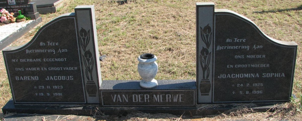 MERWE Barend Jacobus, van der 1923-1991 &amp; Joachomina Sophia 1925-1996 