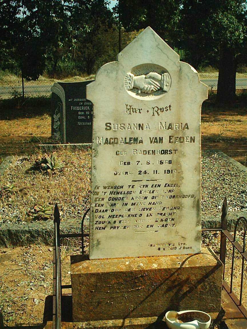EEDEN Susanna Maria Magdalena, van nee BADENHORST 1868-1910