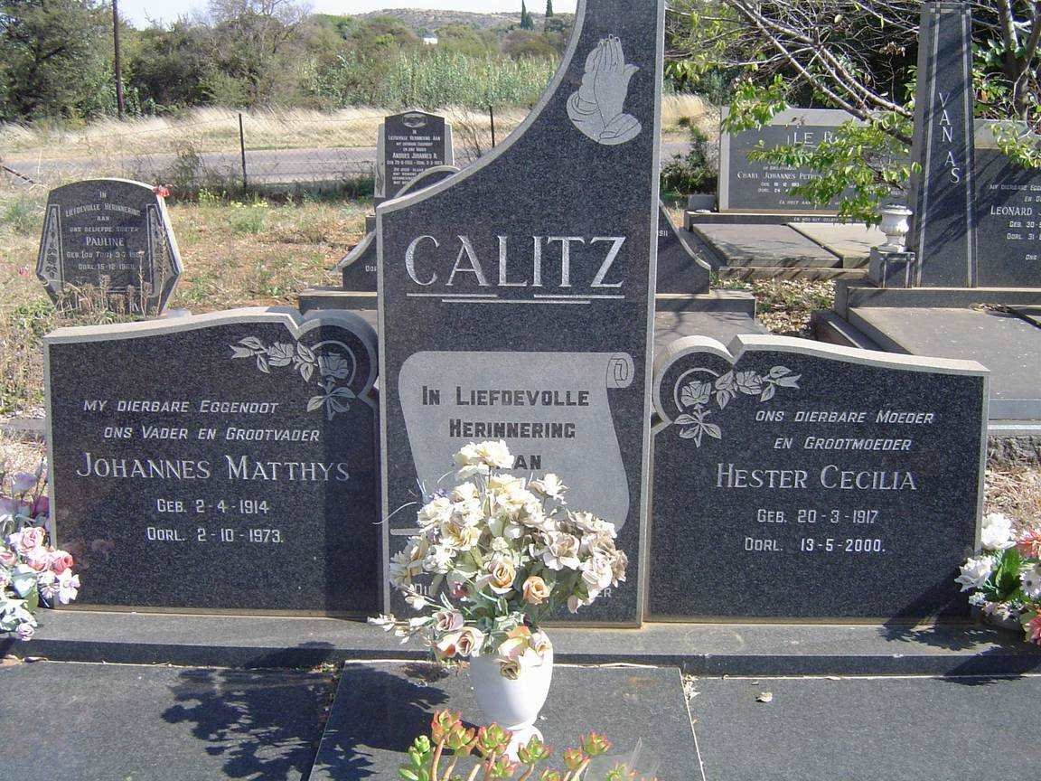 CALITZ Johannes Matthys 1914-1973 &amp; Hester Cecilia 1917-2000