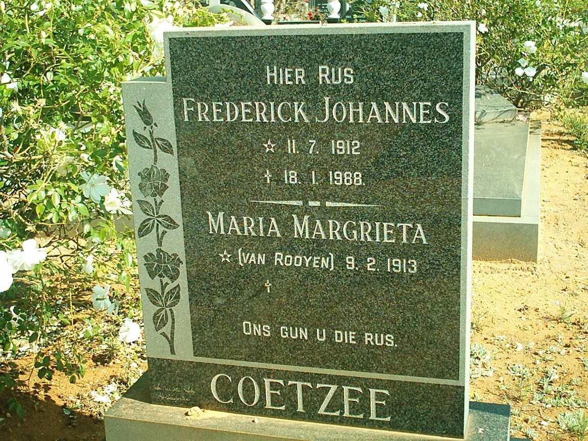 COETZEE Frederick Johannes 1912-1988 &amp; Maria Magrieta VAN ROOYEN 1913-