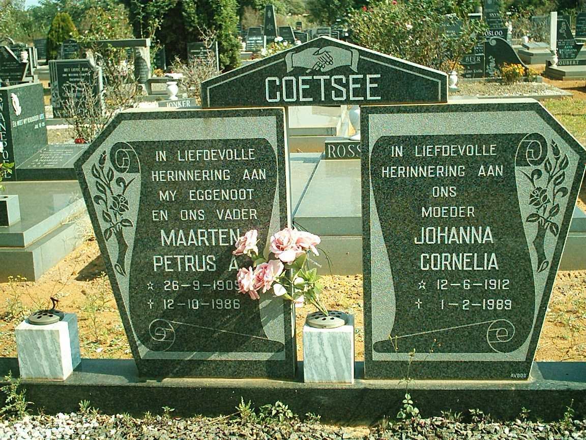 COETSEE Maarten Petrus A. 1909-1986 &amp; Johanna Cornelia 1912-1989