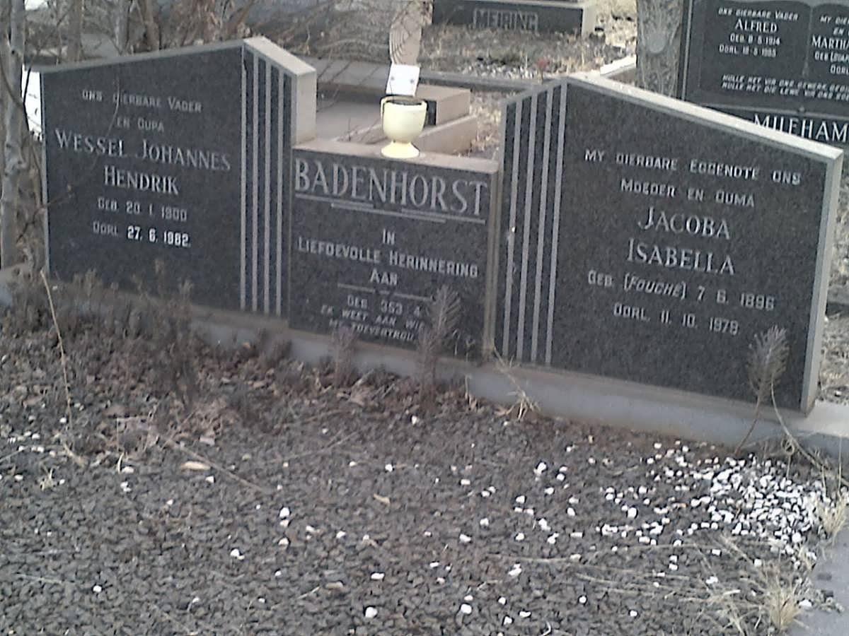 BADENHORST Wessel Johannes Hendrik 1900-1982 &amp; Jacoba Isabella FOUCHÉ 1896-1978