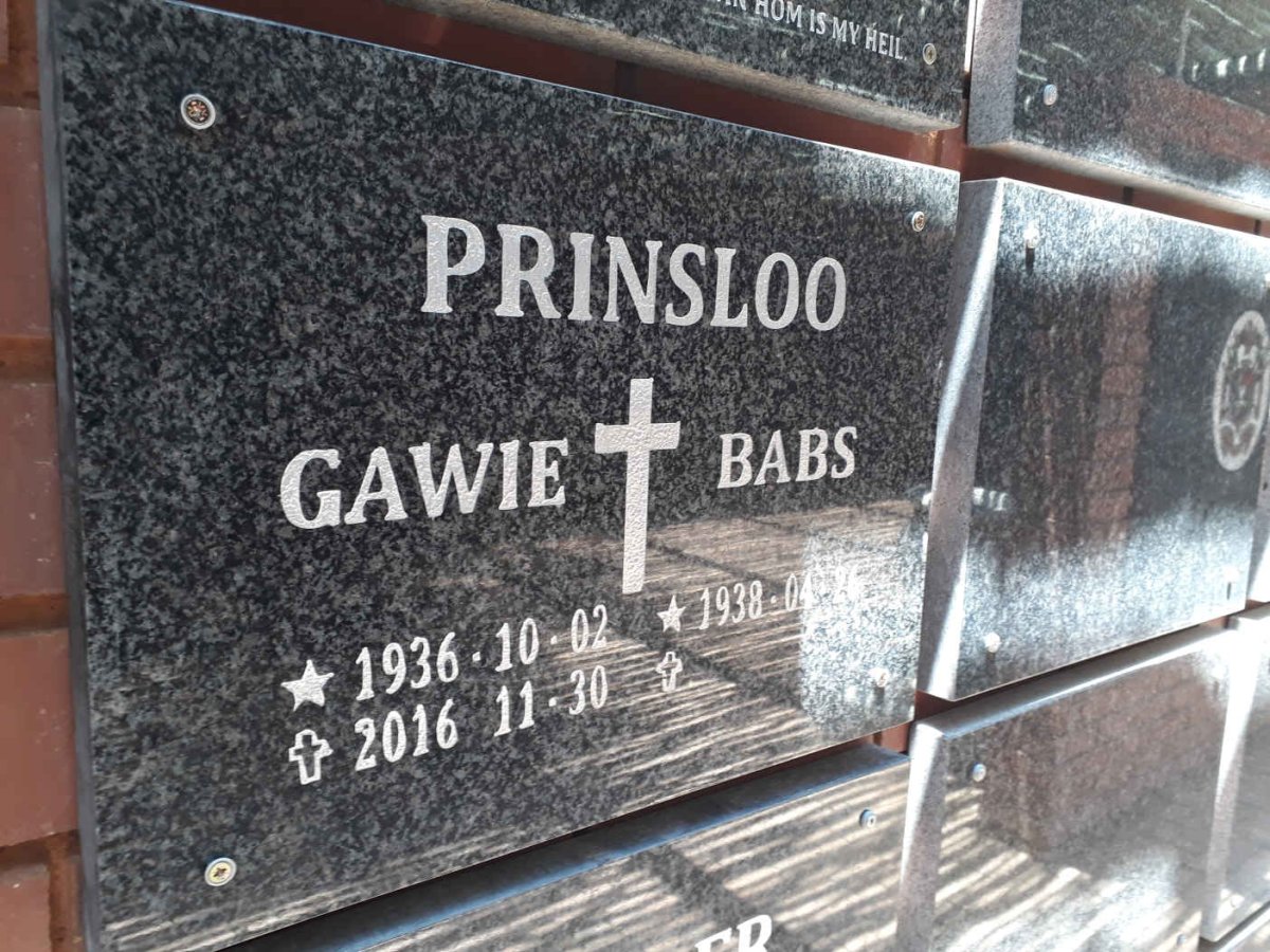 PRINSLOO Gawie 1936-2016 &amp; Babs 1938-