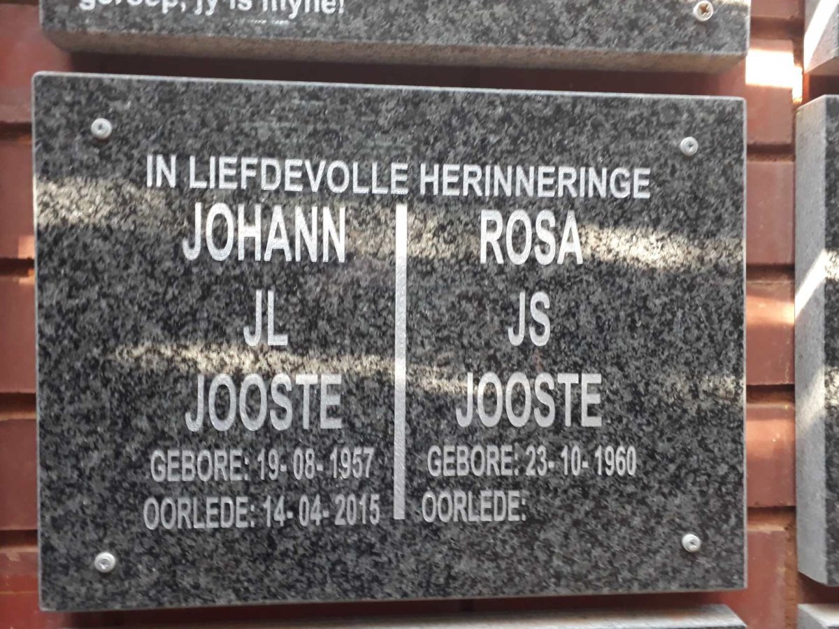 JOOSTE Johan J.L. 1957-2015 &amp; Rosa J.S. 1960-