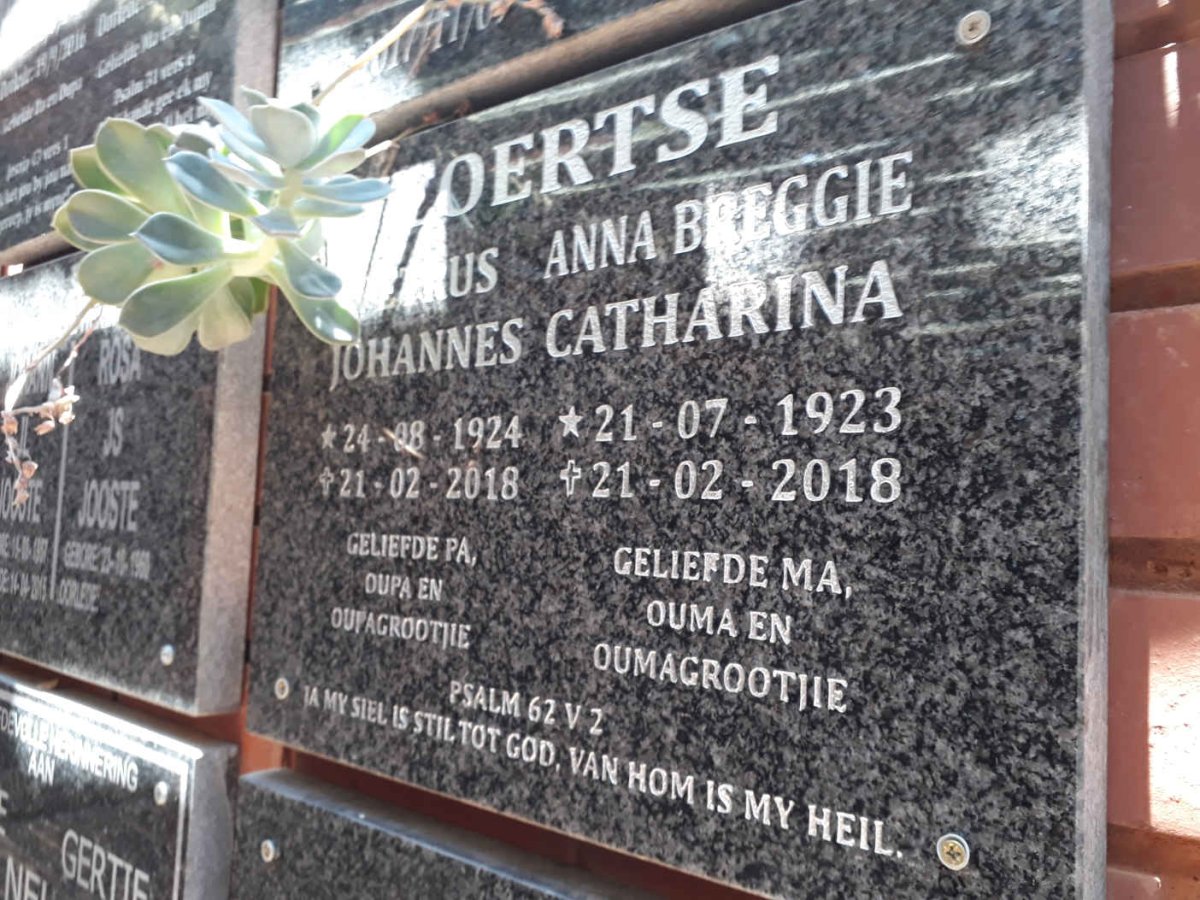 COERTSE Petrus Johannes 1924-2018 &amp; Anna Breggie Catharina 1923-2018