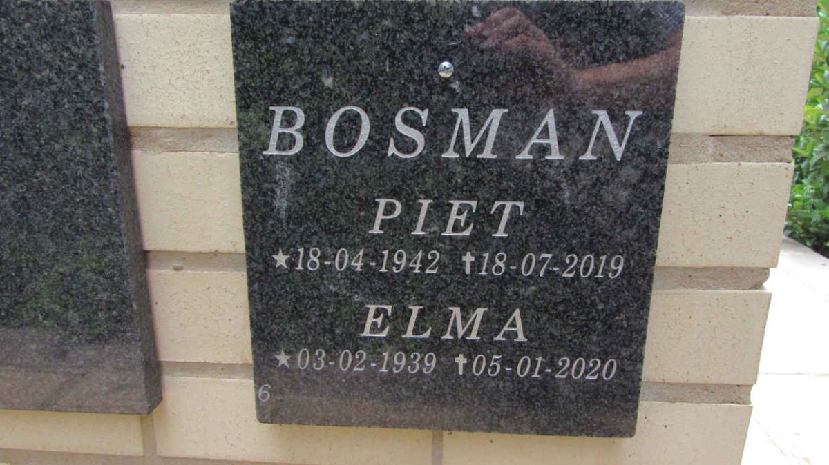 BOSMAN Piet 1942-2019 Elma 1939-2020